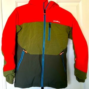 O’Neil snowboard, jacket, size 12, orange Hunter, green and gray w/blue accent